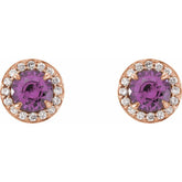 14K Rose 5 mm Natural Amethyst & 1/8 CTW Natural Diamond Earrings